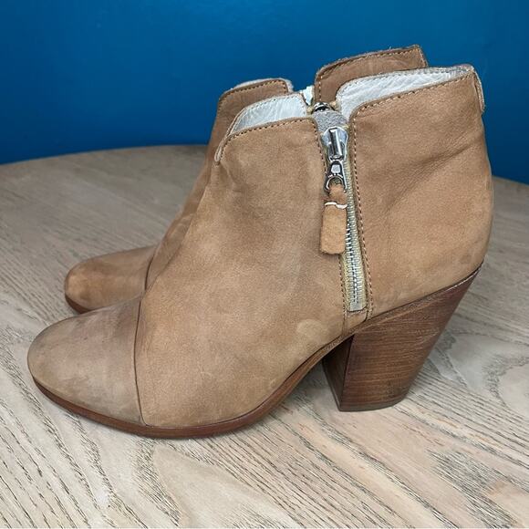 Rag & Bone Margot Suede Leather Ankle Boot Zip Up Stacked Block Heel Tan US 10 - Picture 4 of 10